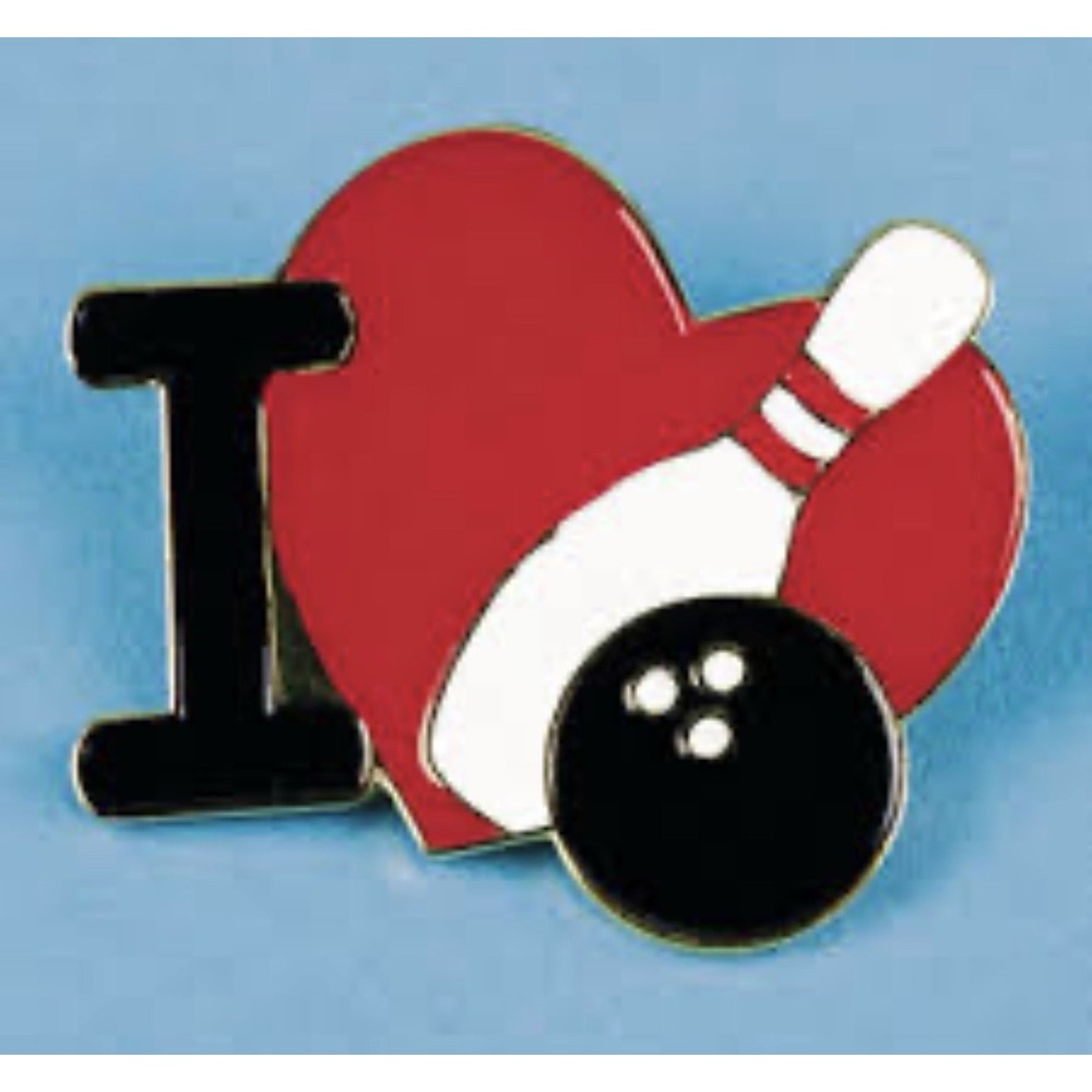 8 I Love Bowling Vintage Enamel Brooch, Ten Pin Bowling Brooches